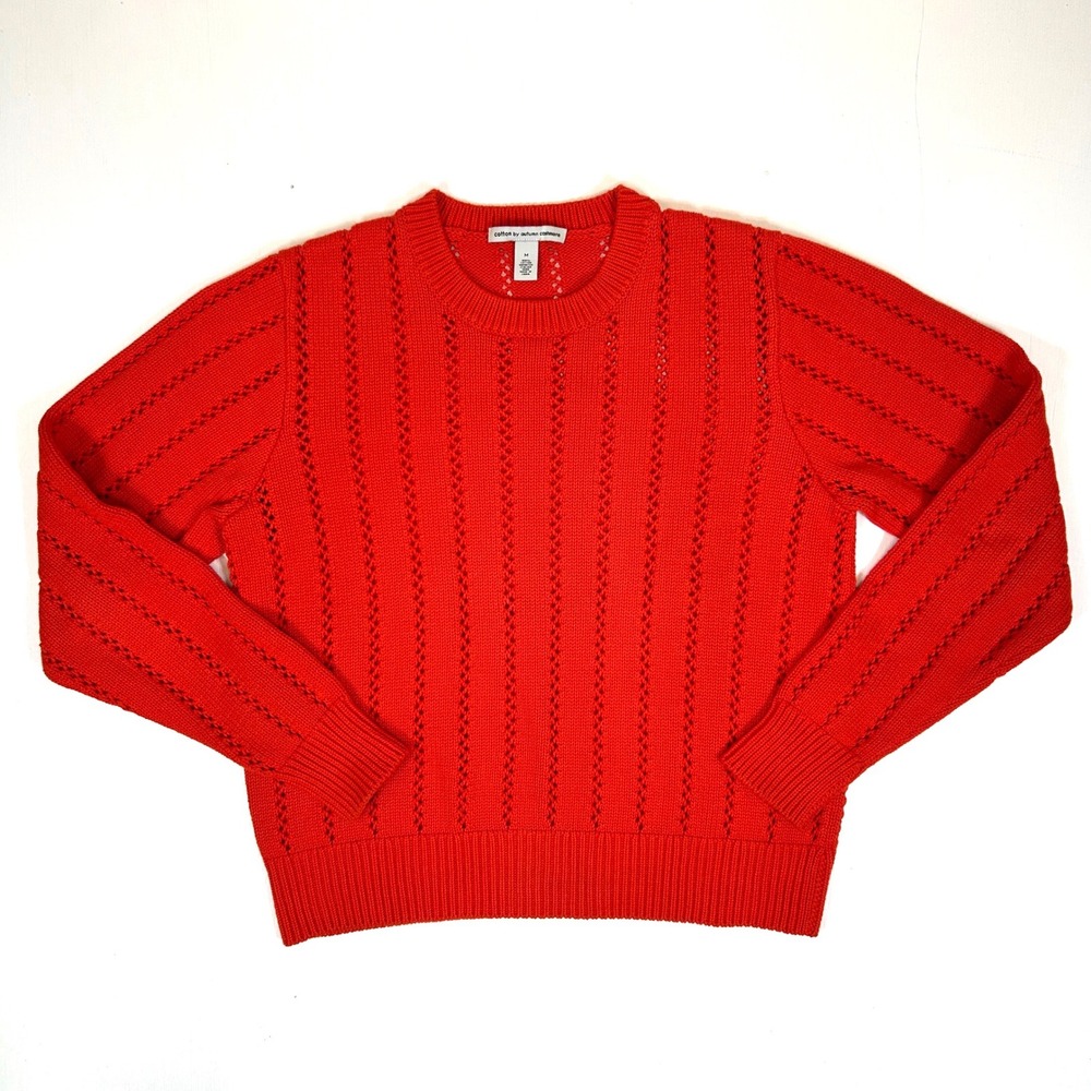 Cotton by Autumn Cashmere Red Pointelle Open Knit Crewneck Sweater Size M